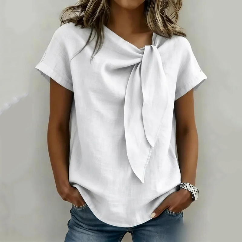 Casual Short Sleeves Lace Up Linen T-shirt elevenforest