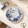 White Cat-DIY Embroidery Kit with Pattern Cotton Threads Needles Hoop 30*30cm