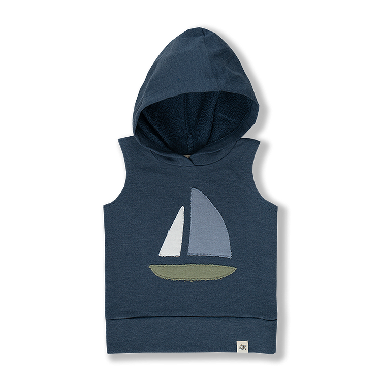 Midnight Sailboat Patch Sleeveless Hoodie