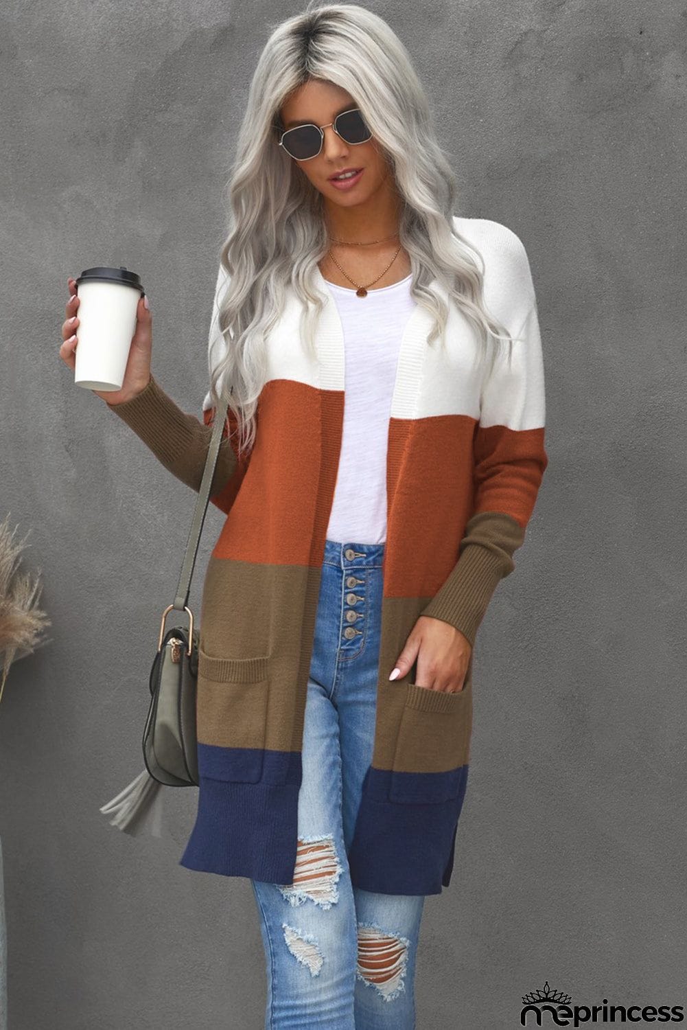Colorblock Longline Cardigan with Pocket
