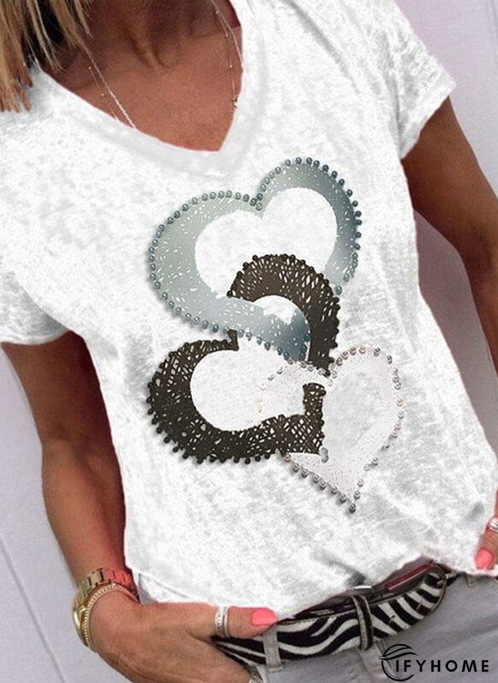 Shift Short Sleeve Abstract V Neck T-shirt | IFYHOME