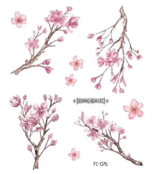 24 Kinds Flower Tattoo Temporary Body Sticker Gradient Color Pink Sakura Flowers Disposable tatouage temporaire