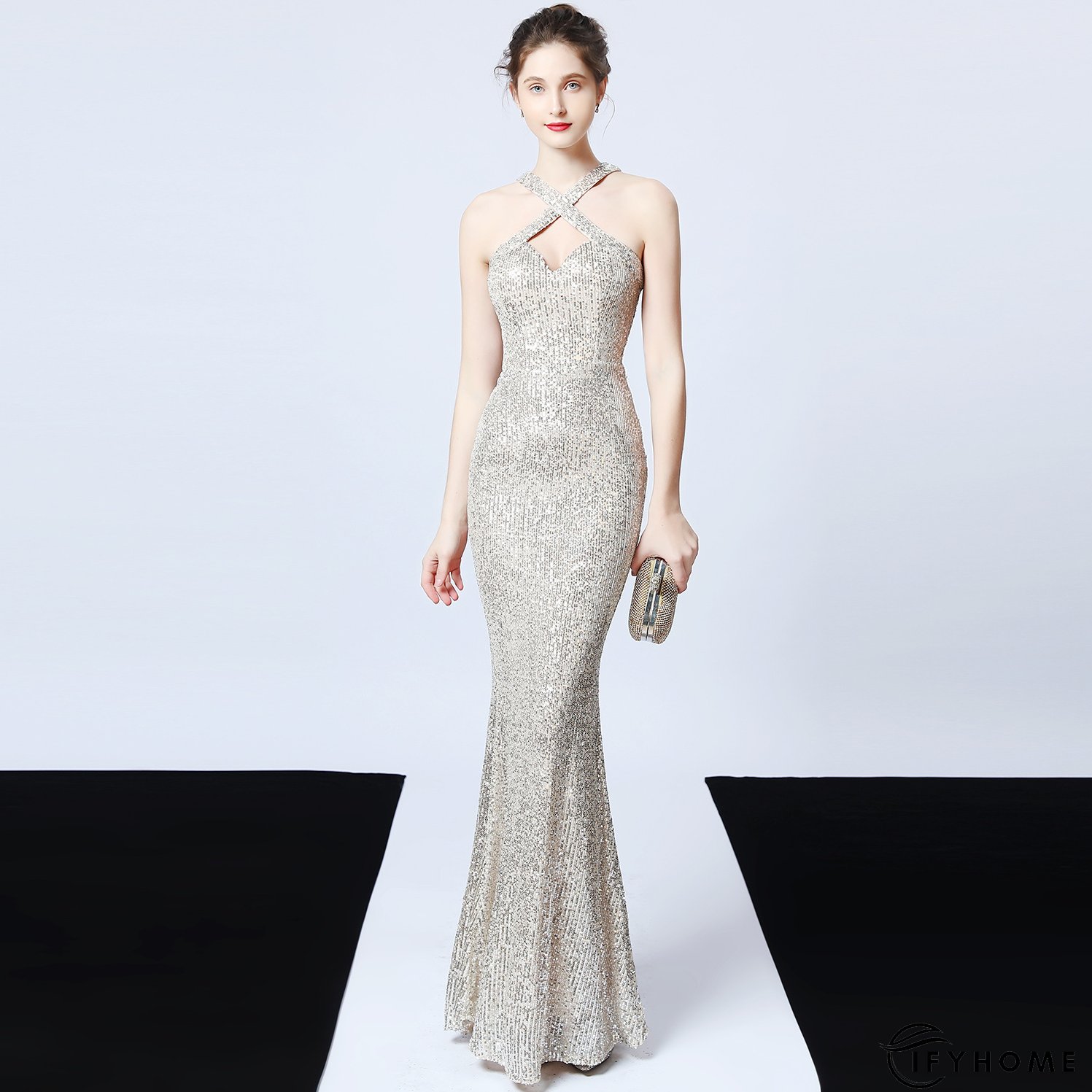 Sequined Evening Dress Long Formal Slim Mermaid Elegant Party Dress | IFYHOME