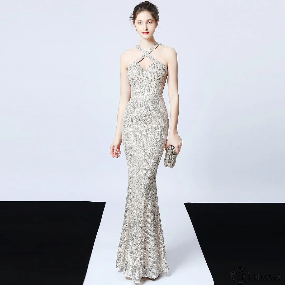 Sequined Evening Dress Long Formal Slim Mermaid Elegant Party Dress | IFYHOME