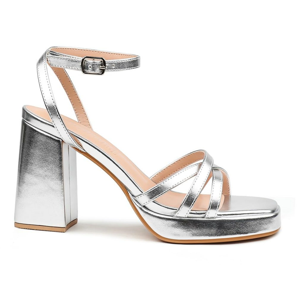 90mm Women's Chunky Heel Ankle Strap Sandals Comfortable Square Open Toe Sandals Summer Banquet Wedding Party Shoes-MERUMOTE