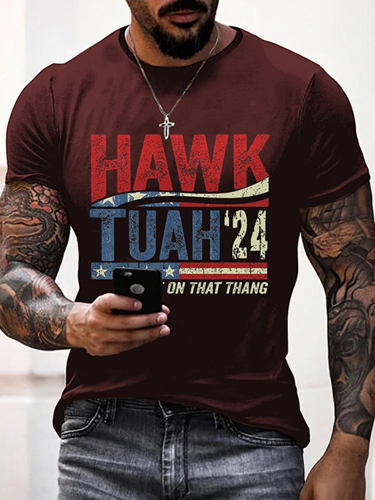 VChics Men's Hawk Tuah Spit On That Thang Print Vintage T-Shirt