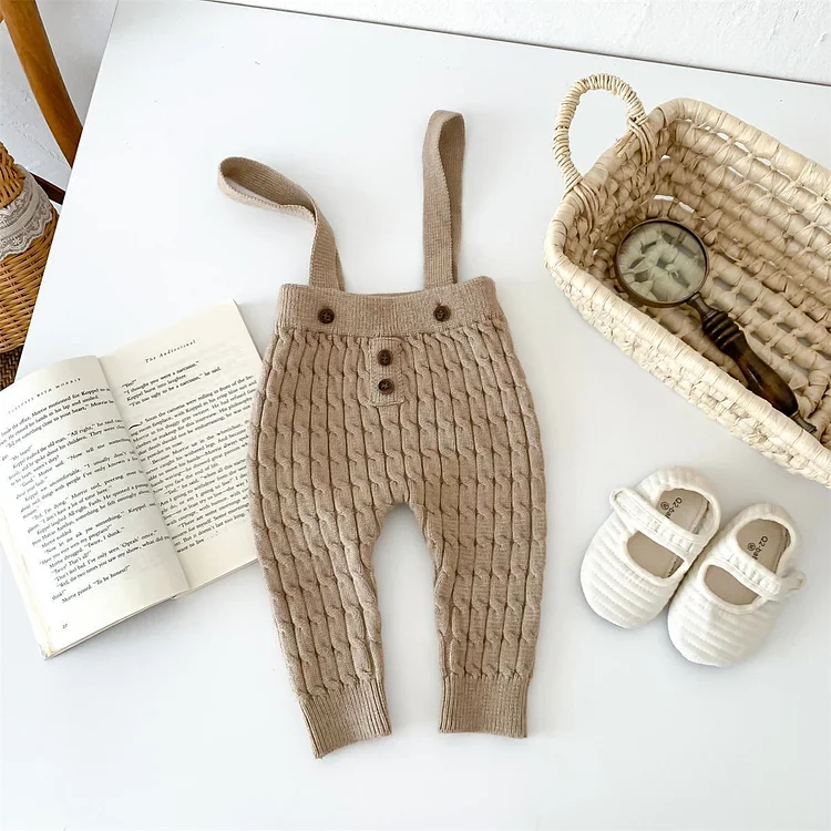 Baby Button Broad-striped Knitted Sweater Overalls