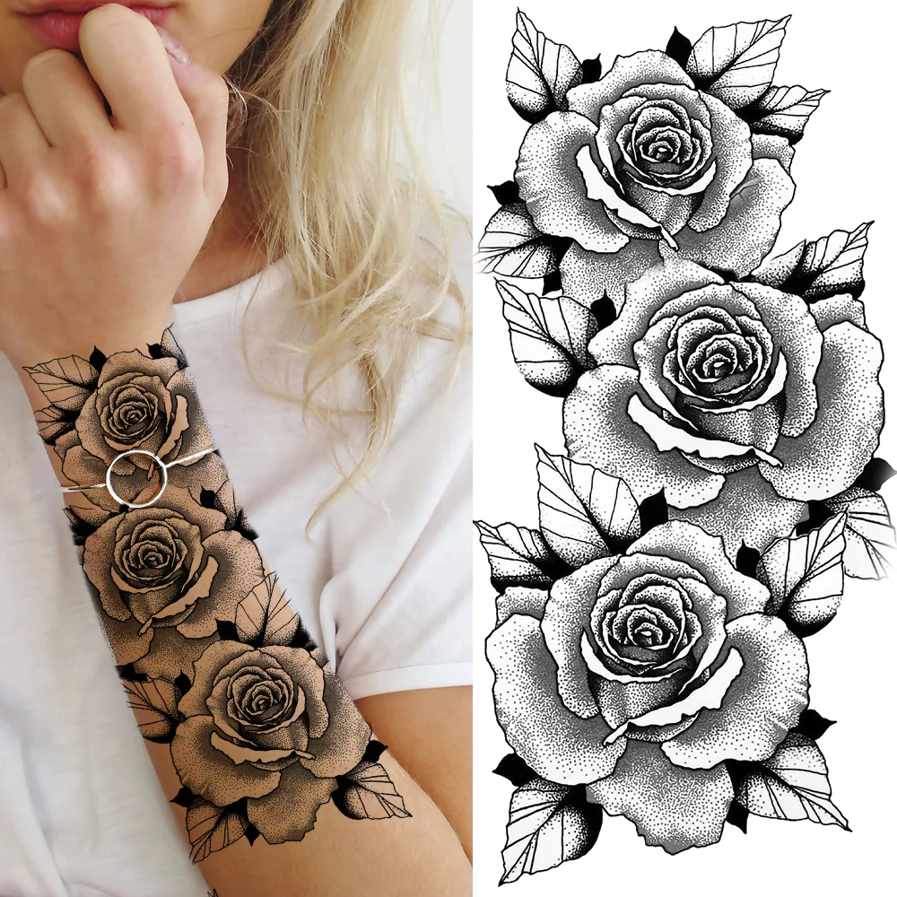 Sdrawing Sunflower Butterfly Temporary Tattoos For Women Adult Rose Flower Moon Fake Tattoo Arm Body Art Decoration Tatoo Paper
