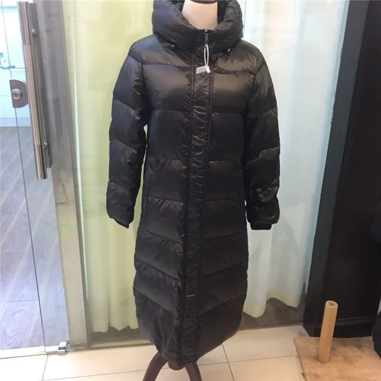 Ailegogo New winter women hooded long down coat casual female solid color thick warm black parka loose fit windproof outwear