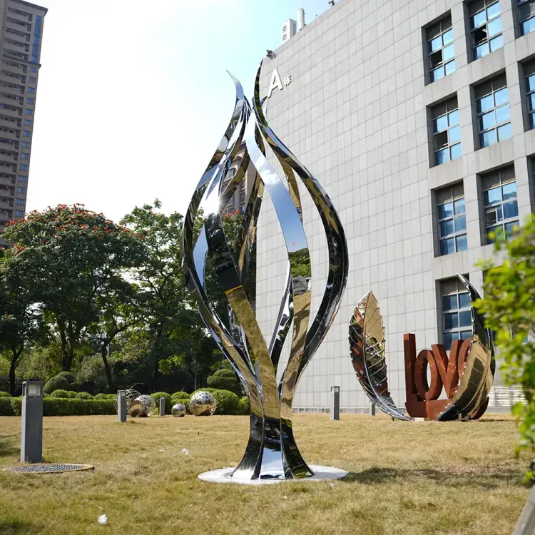Abstract Leaf Form Mirror Stainless Steel Sculpture