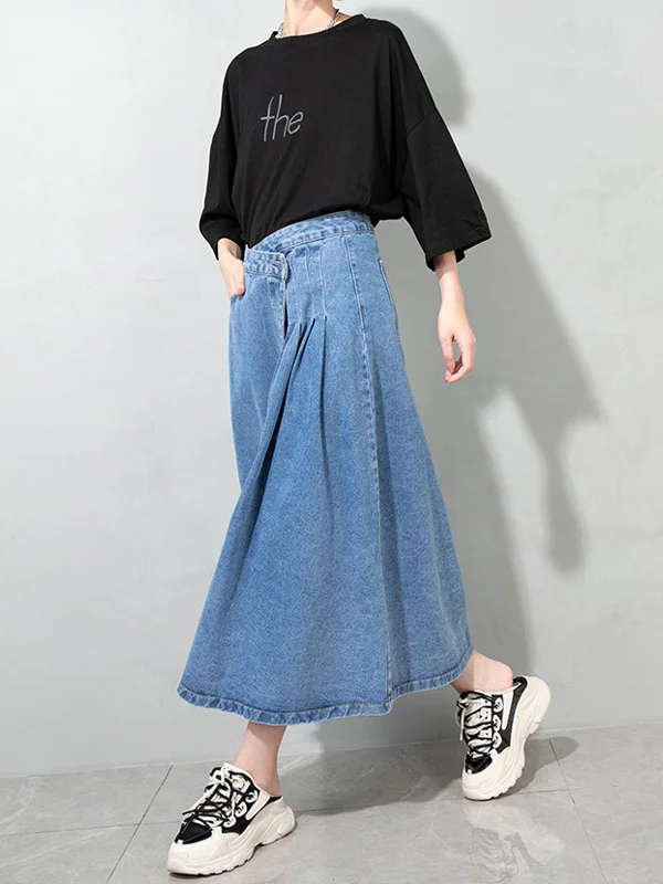 Solid Color High Waist Split Loose Casual Skirt