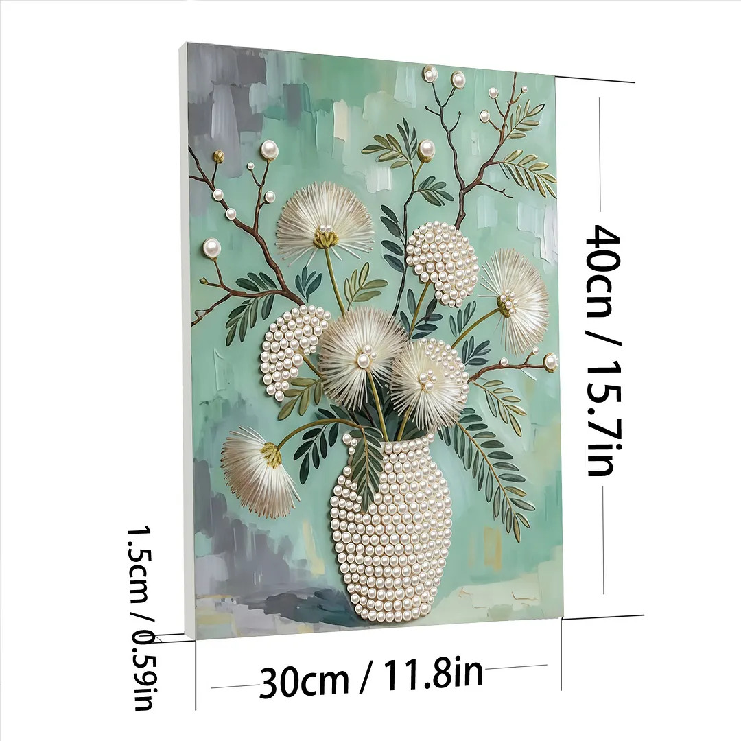 DIY Dandelion Vase Pearl Painting Kit for Adults Beginners Gift Idea Home Wall Decor Pearl Gem Paintings Picture Arts Craft 30x40cm with Frame