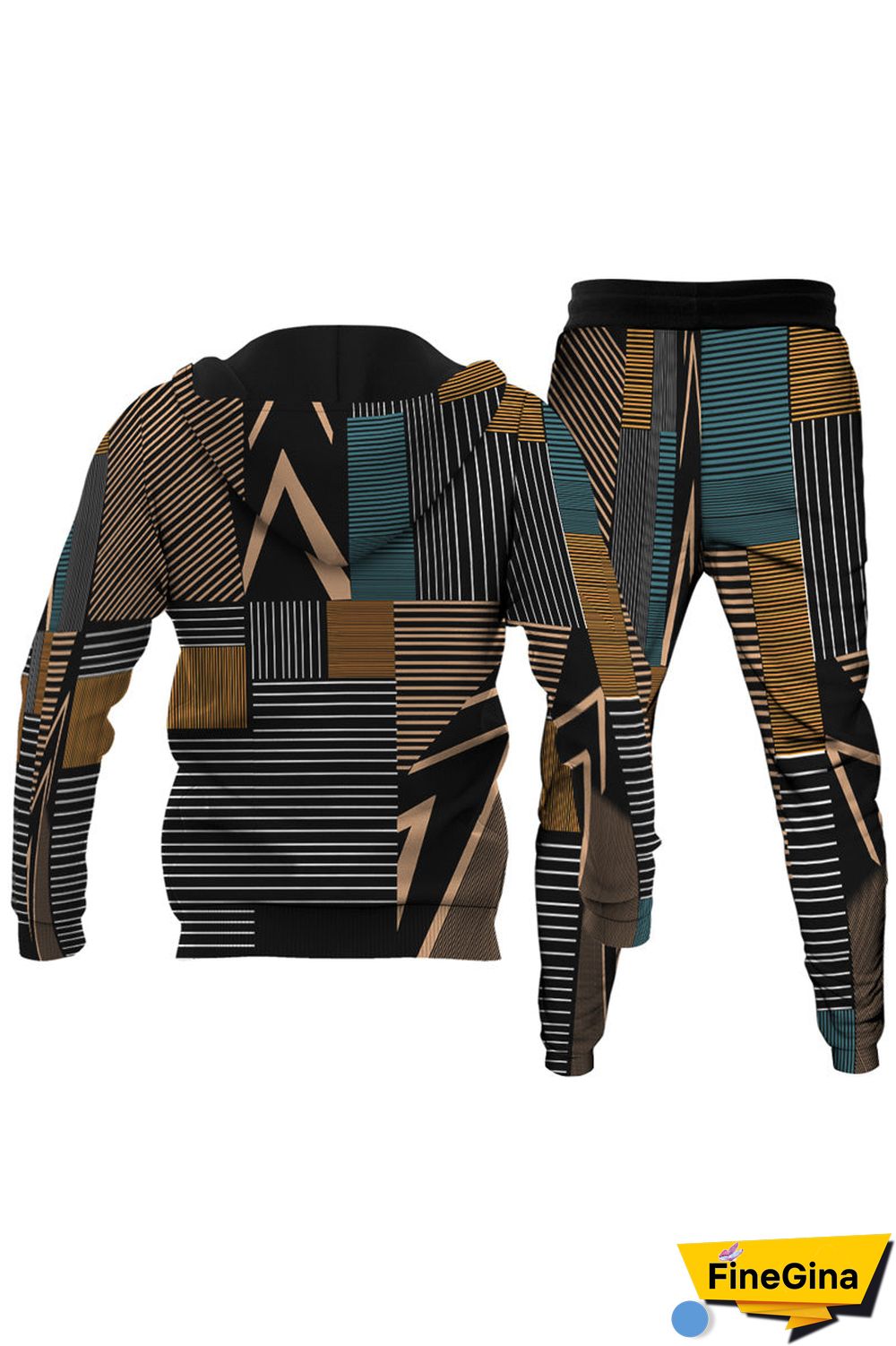 Brown Men's Personalized Printed Hoodie Set 011