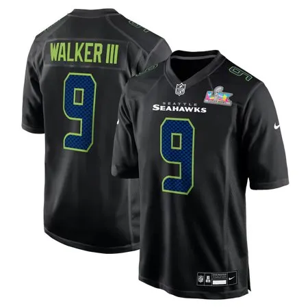 Youth Seattle Seahawks #9 Kenneth Walker III Black Super Bowl LX Patch Carbon Fashion Game Jersey