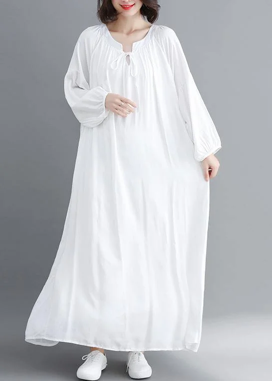 Handmade O Neck large hem Spring Outfit Sleeve White Traveling Dress