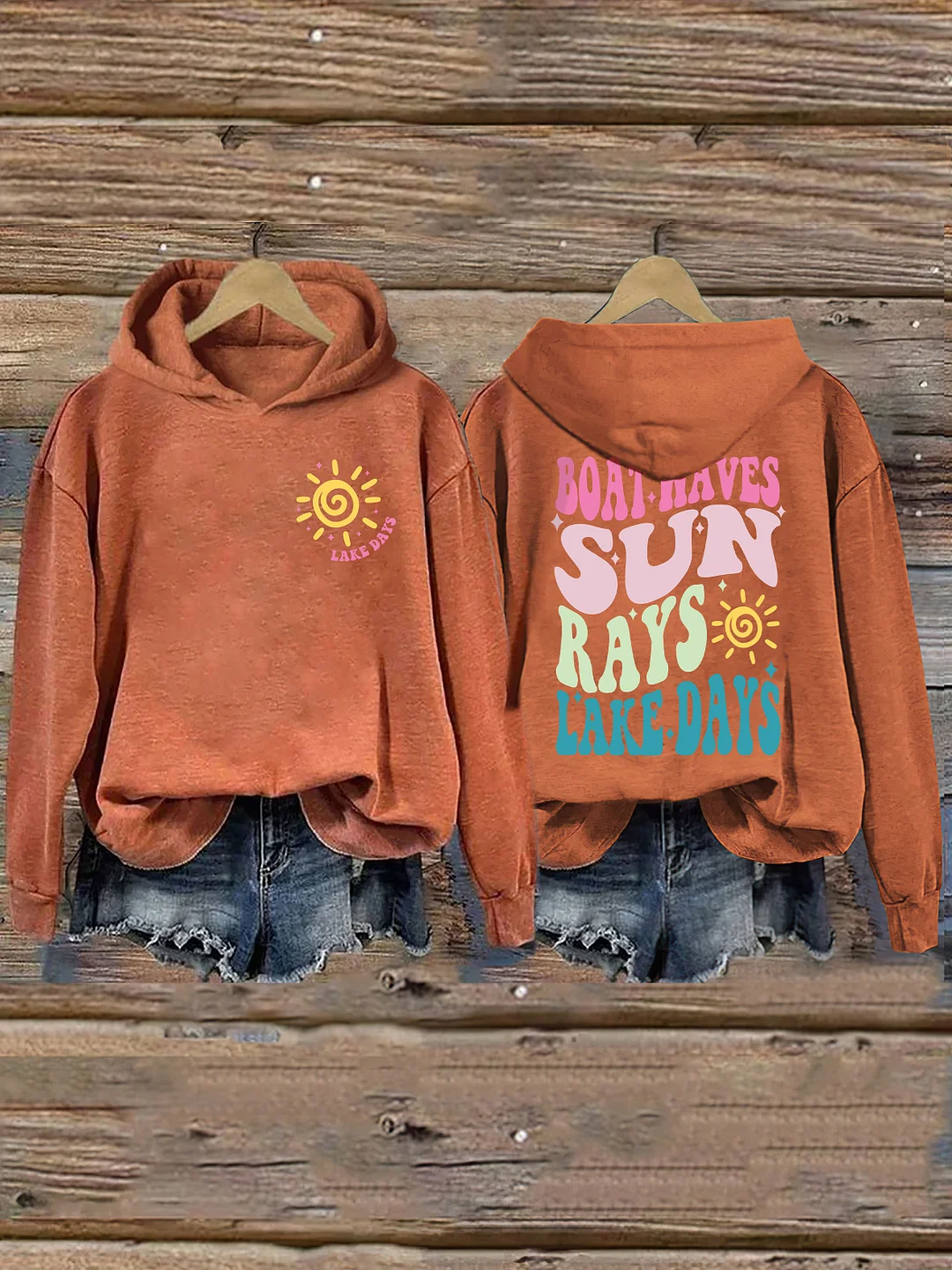Boat Waves Sun Rays Lake Days Hoodie