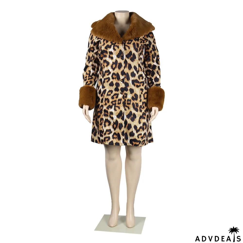Plus Size Sexy Casual Printed Coat With Detachable Fur Collar