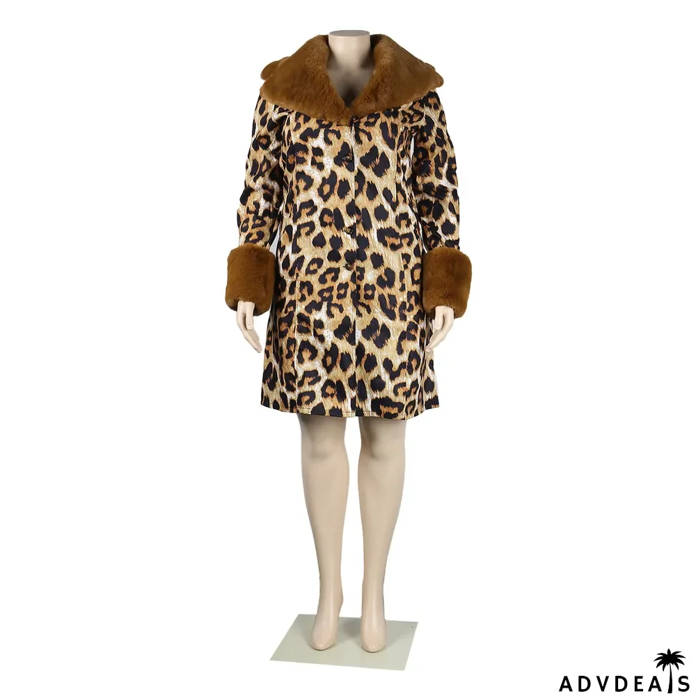 Plus Size Sexy Casual Printed Coat With Detachable Fur Collar
