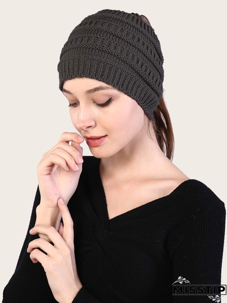 Solid Knitted Ponytail Beanie