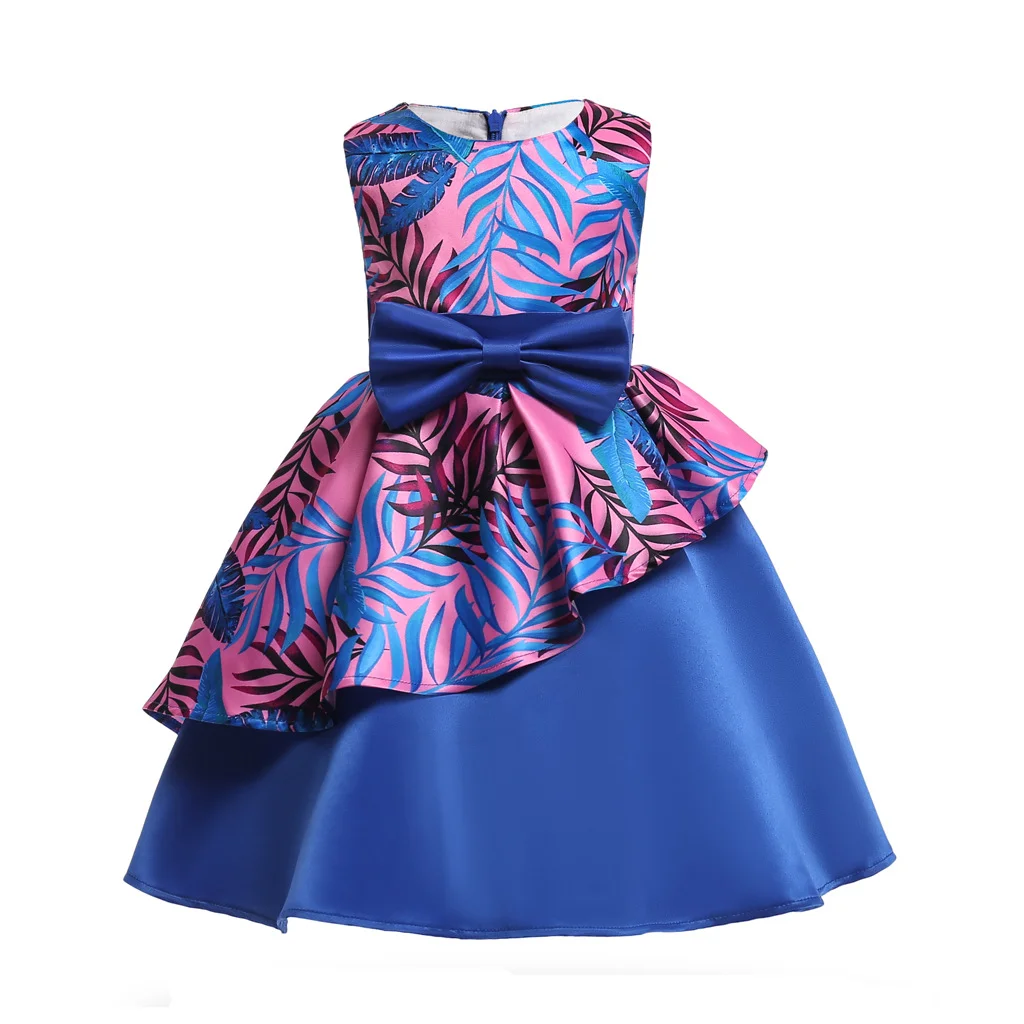 Irregular Hem Print Girls' Evening Dress with Butterfly Bow - Perfect Dress for Young Girls