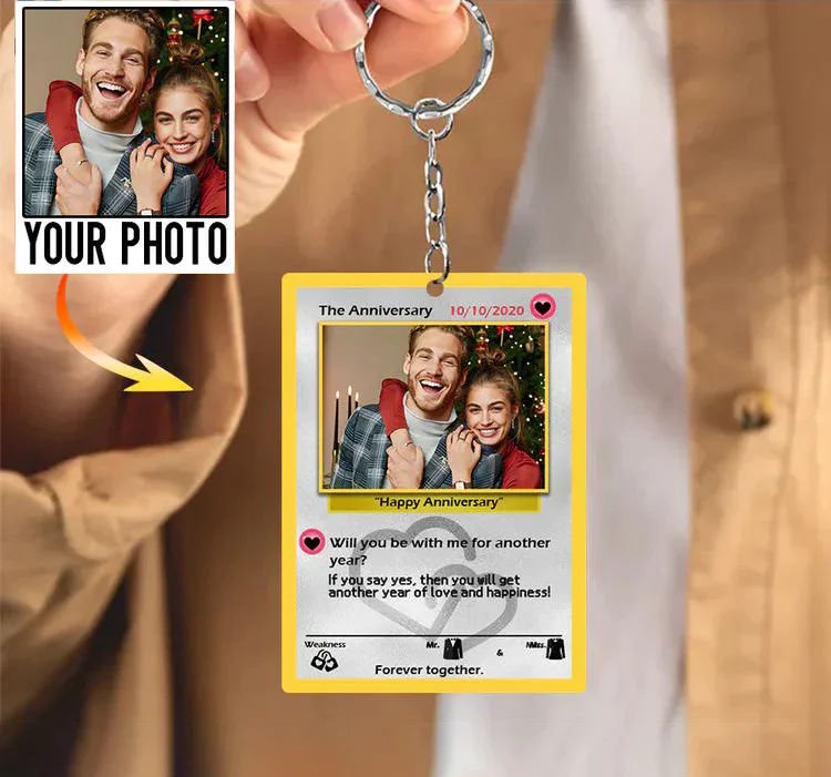 Custom Photo For Couple Acrylic Keychain Happy Anniversary