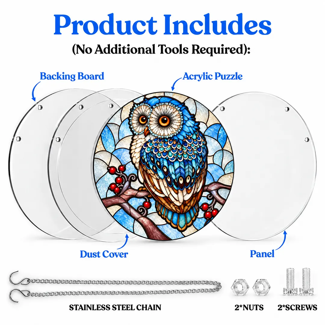 Winter Owl Stained Glass Suncatcher Puzzle