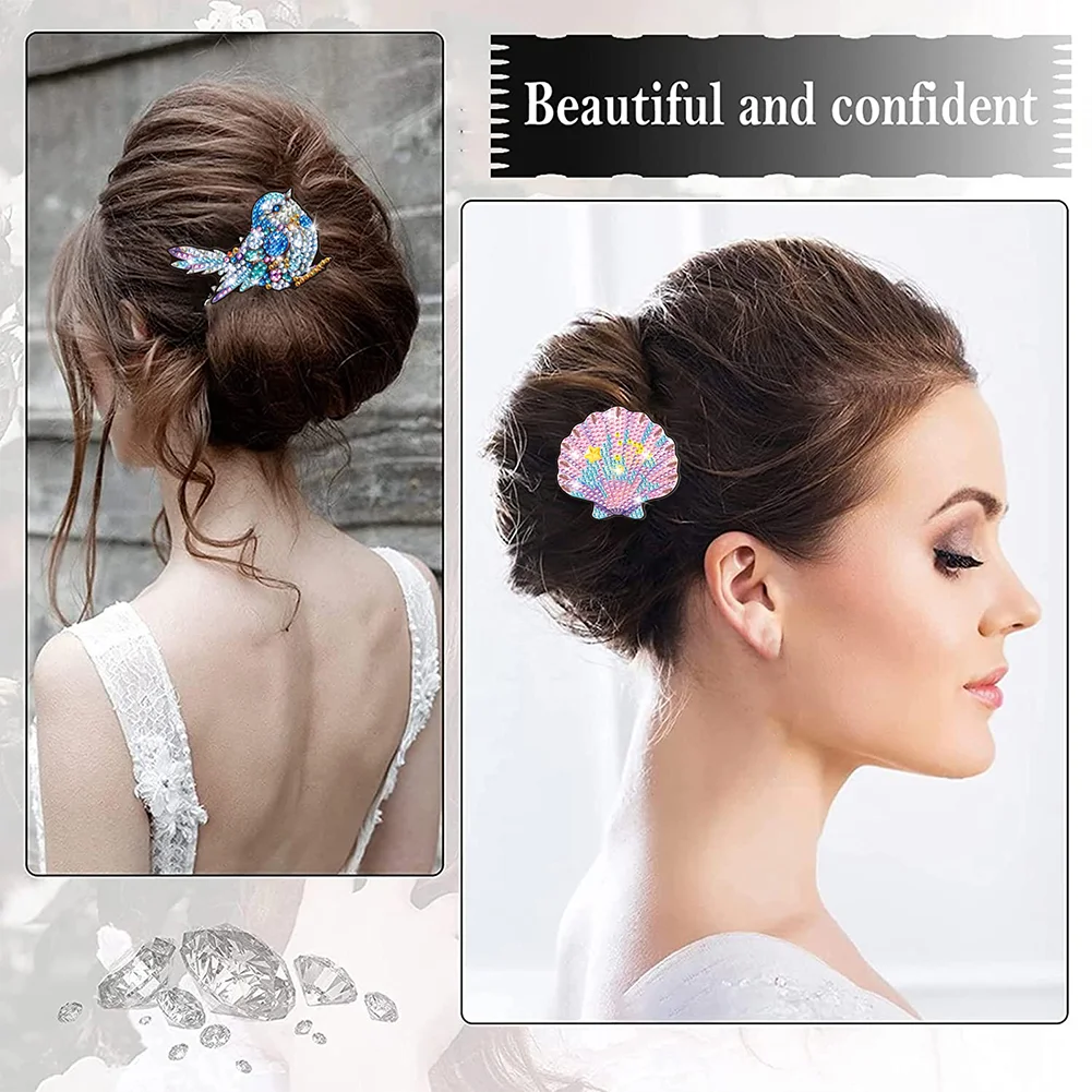 3pcs DIY Marine Life Diamond Painting Hairpin Handmade Diamond Barrette Art