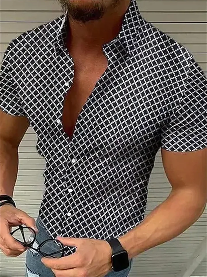 Men's Shirt Short Sleeve Print Design Casual Print White Black Red Lattice Turndown Tops Beach / Summer / Summer | 168DEAL