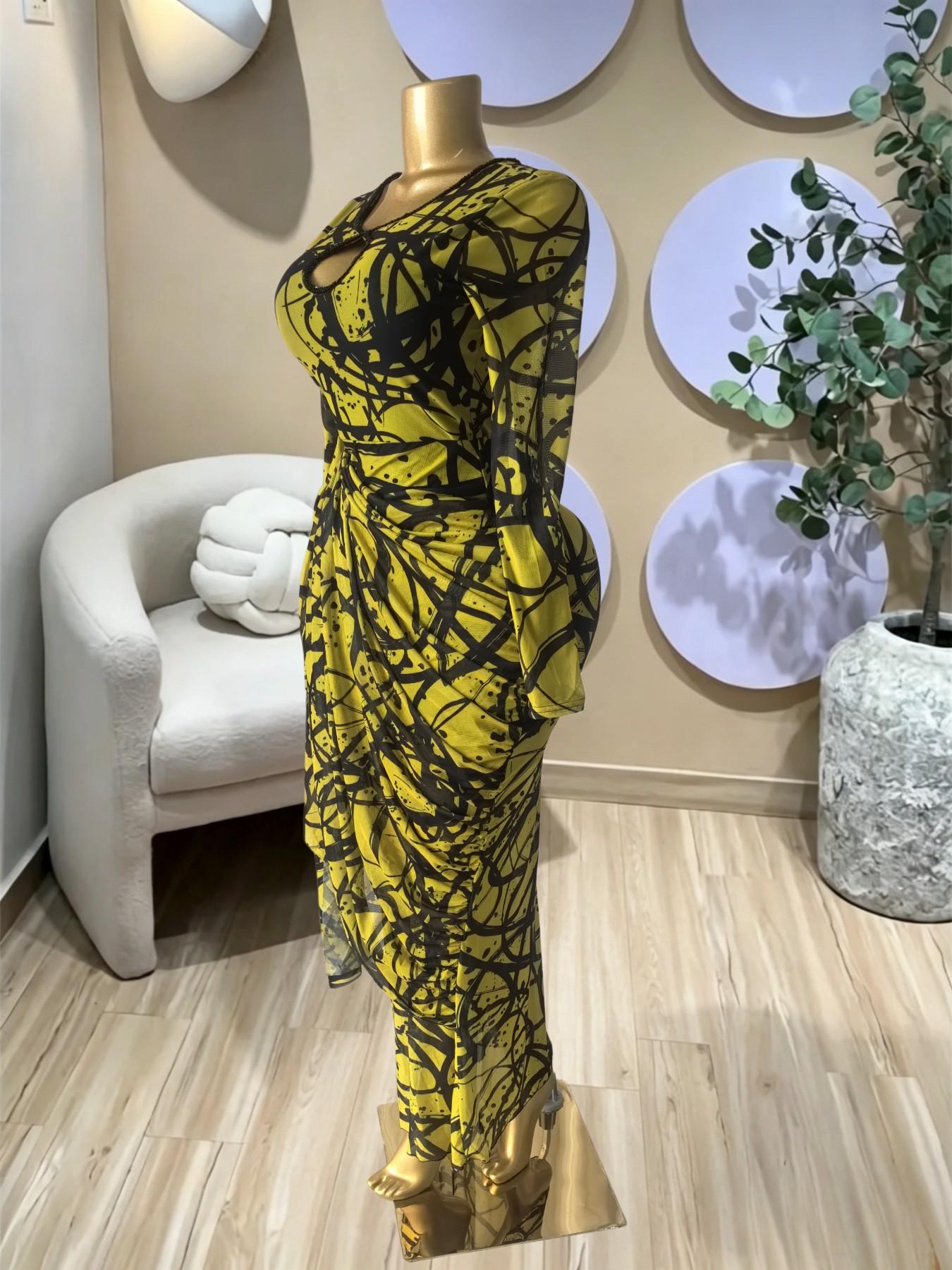 PULKRITU Elegant Women's Striped Pleated Long Sleeve Bodycon Maxi Prom Dress, Formal Wear, Fashion Birthday Party Outfit Evening Gown, Perfect for Special Occasions,Lady Casual Dress,Female Brunch Dresses,Graduation Dress, Print