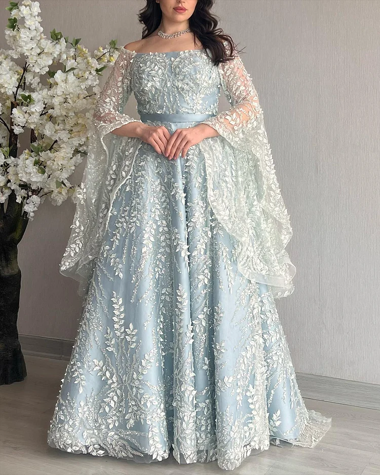 Women's Bell Sleeve Mesh Embroidery Dress