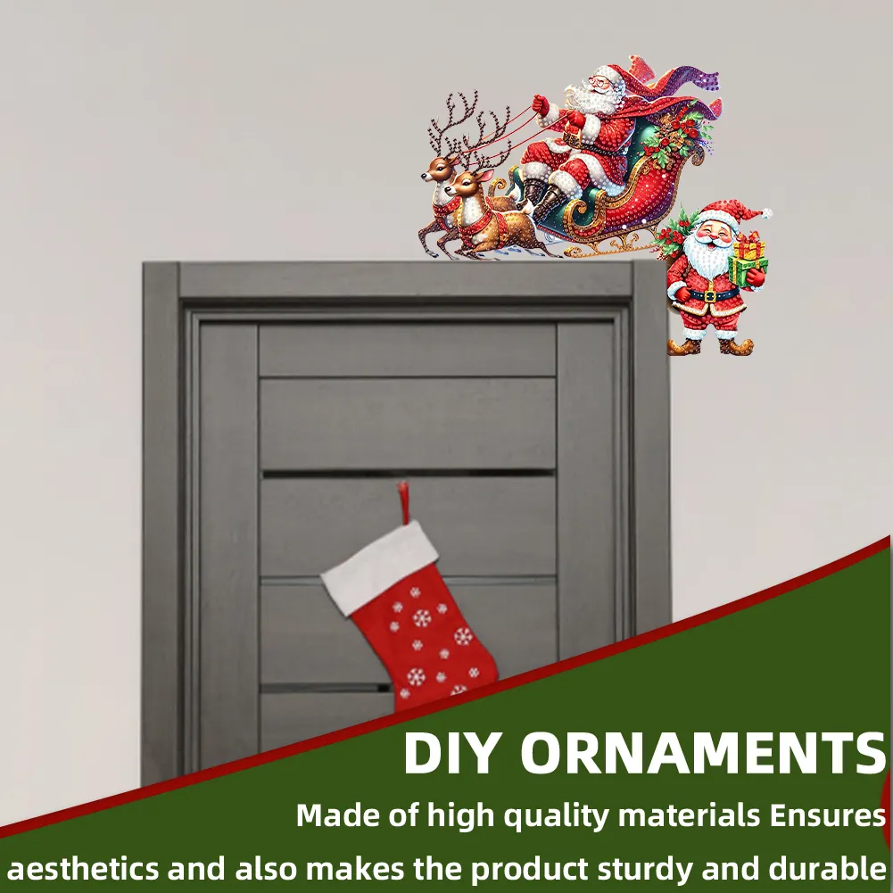 DIY Xmas Diamond Painting Wooden Door Pendants Decoration for Feiend Gifts (Elk)