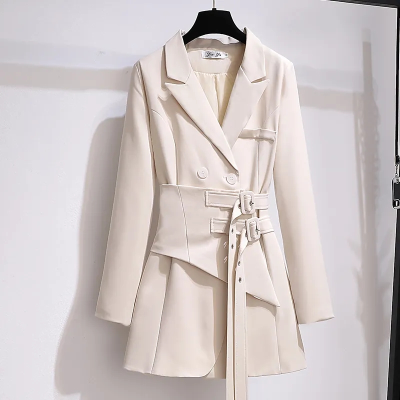 Women Blazer Autumn Women Clothing Belt Coats Long Sleeve Jacket Women Irregular Suit Dress for Women OL Solid Blazer Femme