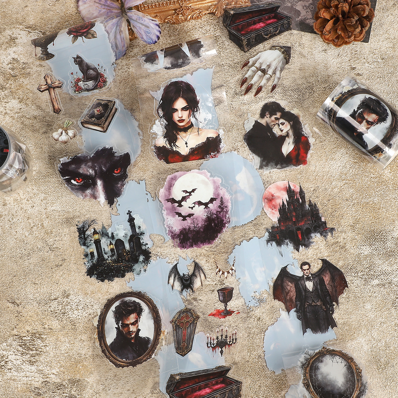 PET 테이프 - 60mm*200cm 저널세이 뱀파이어 다이어리 시리즈 빈티지 다크 캐릭터