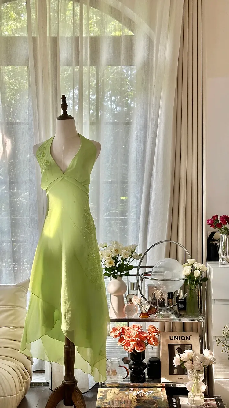 Lit Green Shiny Fashion Elegant Exquisite Beading Long Chiffon Fairy Ball Gown Evening Dress Birthday/Wedding Guest/Holiday Party Dress Prom Dress Valentine's Day Date Dress