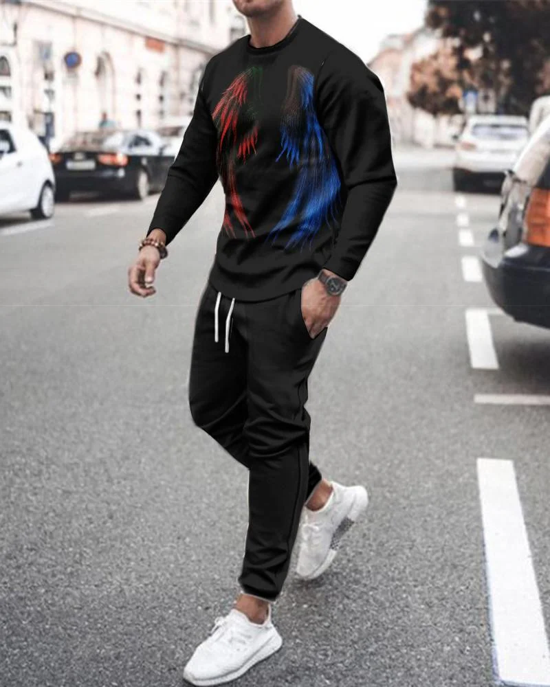 Men's Fashion Wings Printed Long Sleeve Suit
