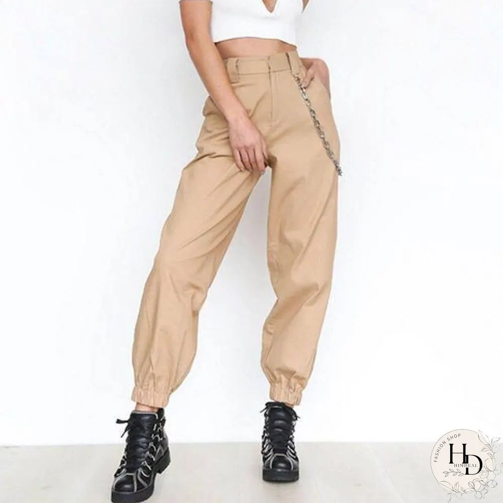 Multi-pocket Sweatpants Women Casual High Elastic Waist Drawstring