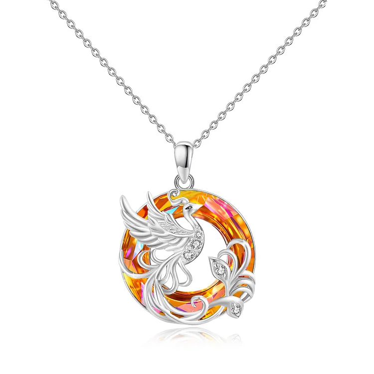 For Self - S925 The fire inside me  burns brighter  than the fire around me Sloth Phoenix Crystal Necklace