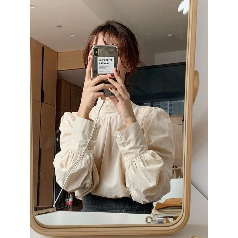 Shirts Womens Spring Autumn Long Sleeve Elegant Stand Collar Trendy Blouses New Korean Style Female Clothing Casual Daily Chic