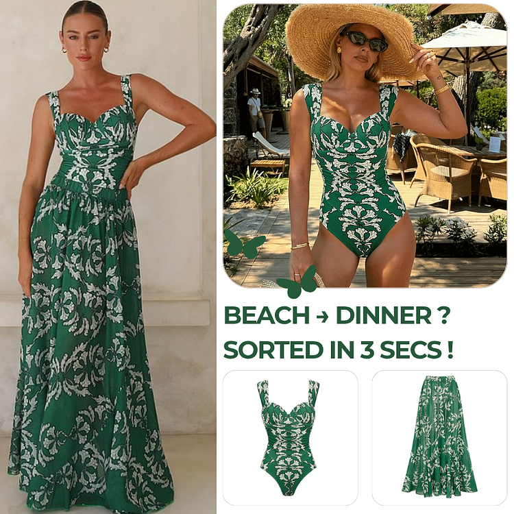 【ANDAR】 Full and Beach Shirring One Piece Swimsuit Sling Underwired Shirring Printed One Piece Swimsuit and Skirt