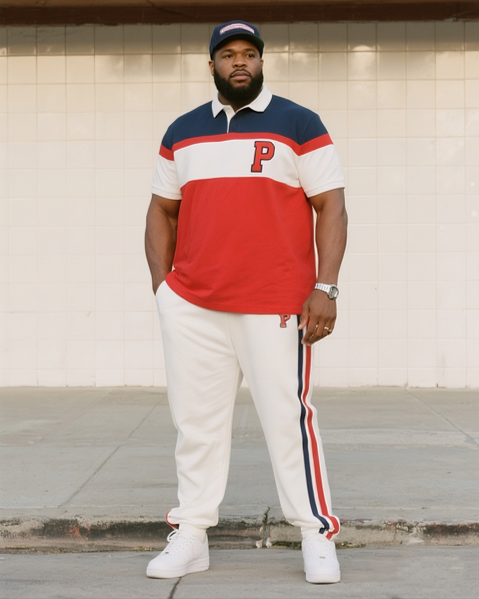 Simple Fashion Color Matching Daily Casual Short Sleeve POLO Trousers Suit Men's Plus Size