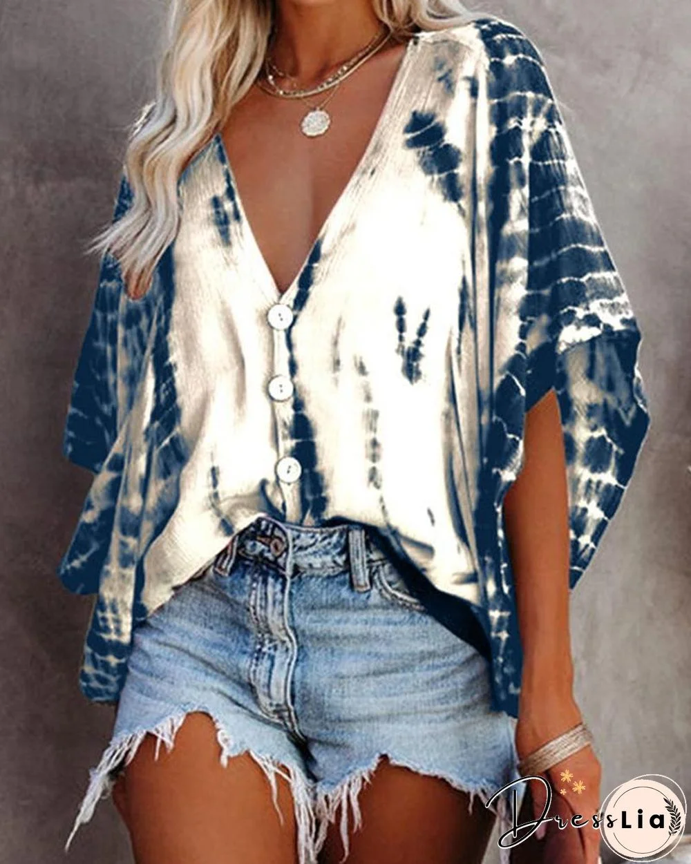 Bat Sleeve Tie-dye Print Blouse P10154