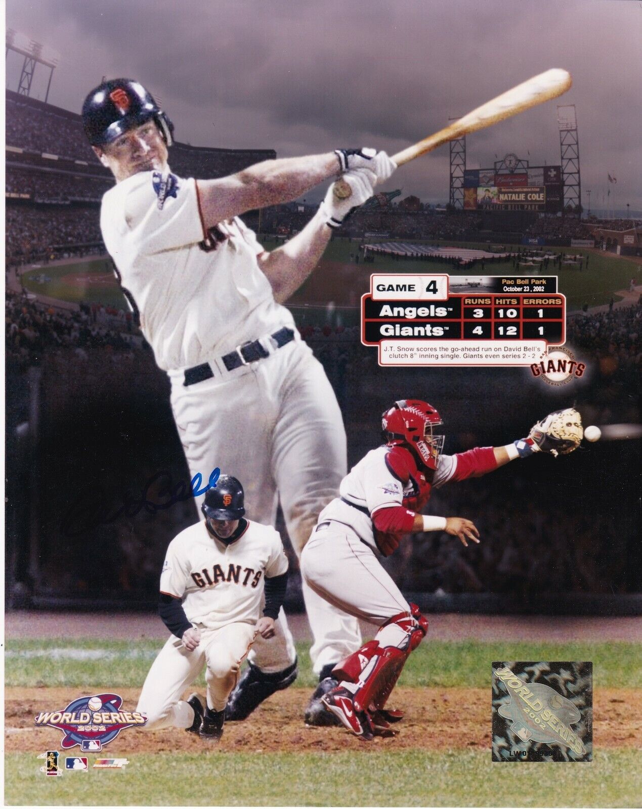 DAVID BELL SAN FRANCISCO GIANTS 2002 WORLD SERIES ACTION SIGNED 8x10