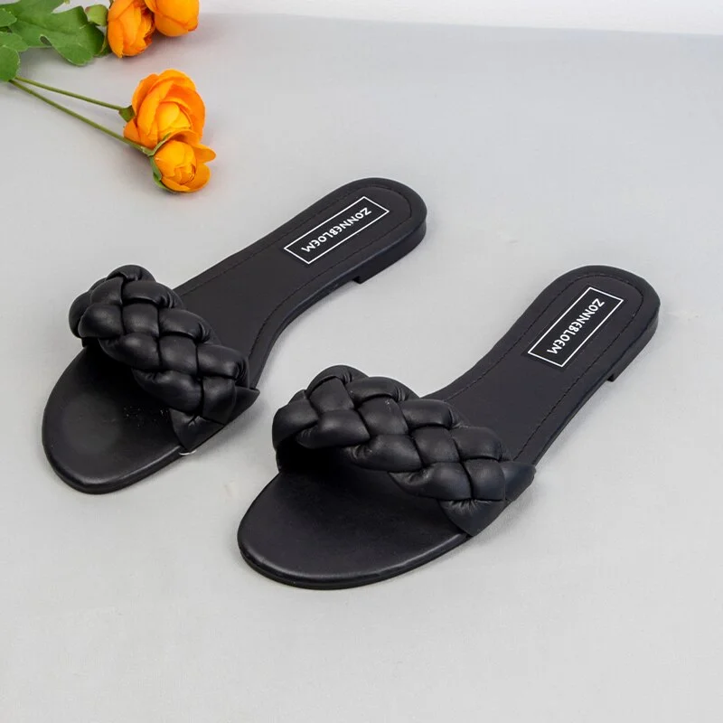 Qengg Size Summer Sandals Women Flat Slides Shoes Outdoor Wear Slippers Woman Beach Shoes 9 Colors Leather Plait Design Sandal