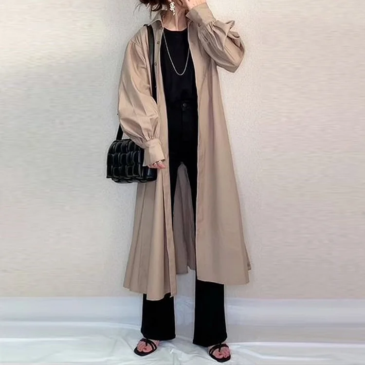 Loose Solid Color Midi Outwear - yankia