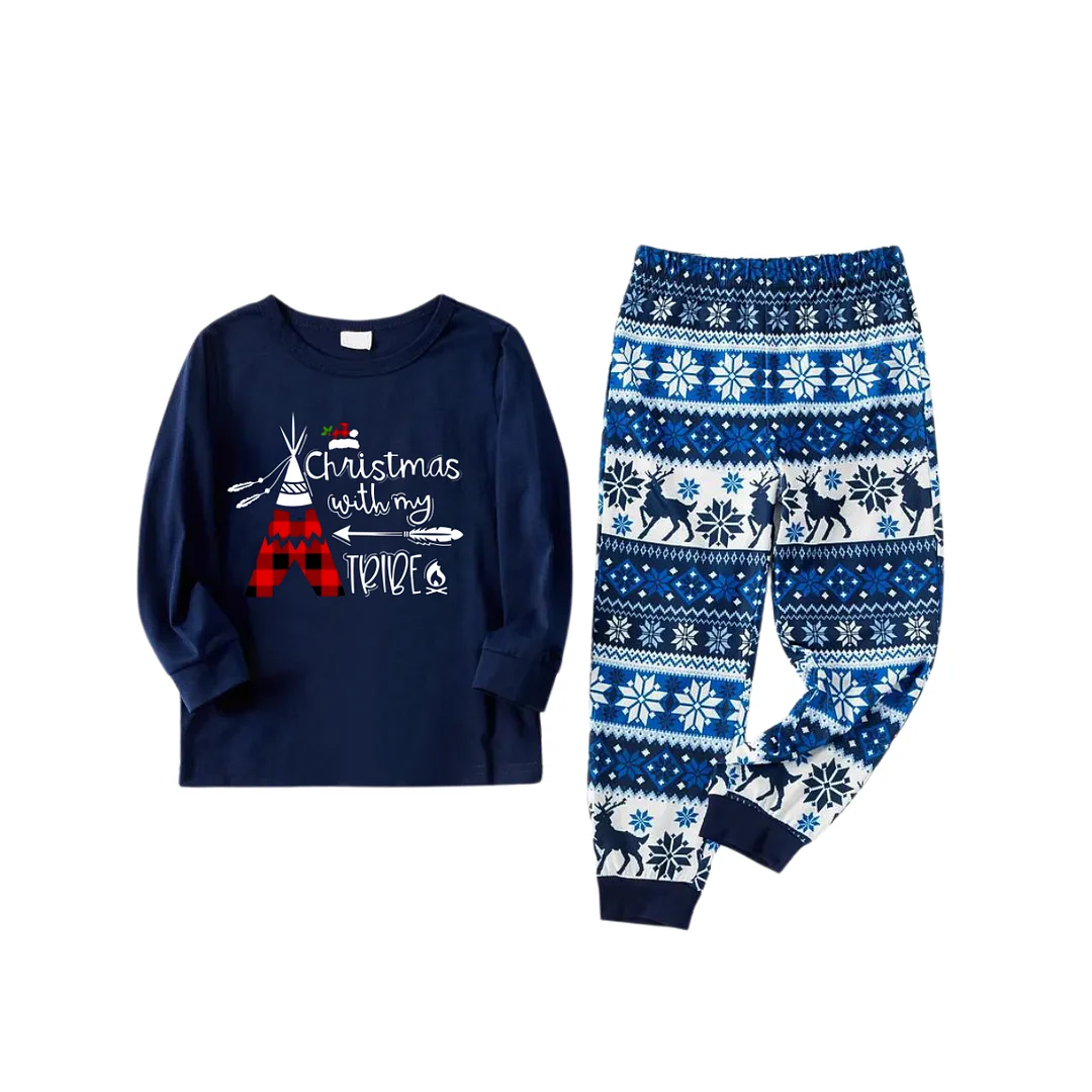 "Christmas With My Tribe" Pattern Ⅱ - Blue Family Christmas Matching Pajamas