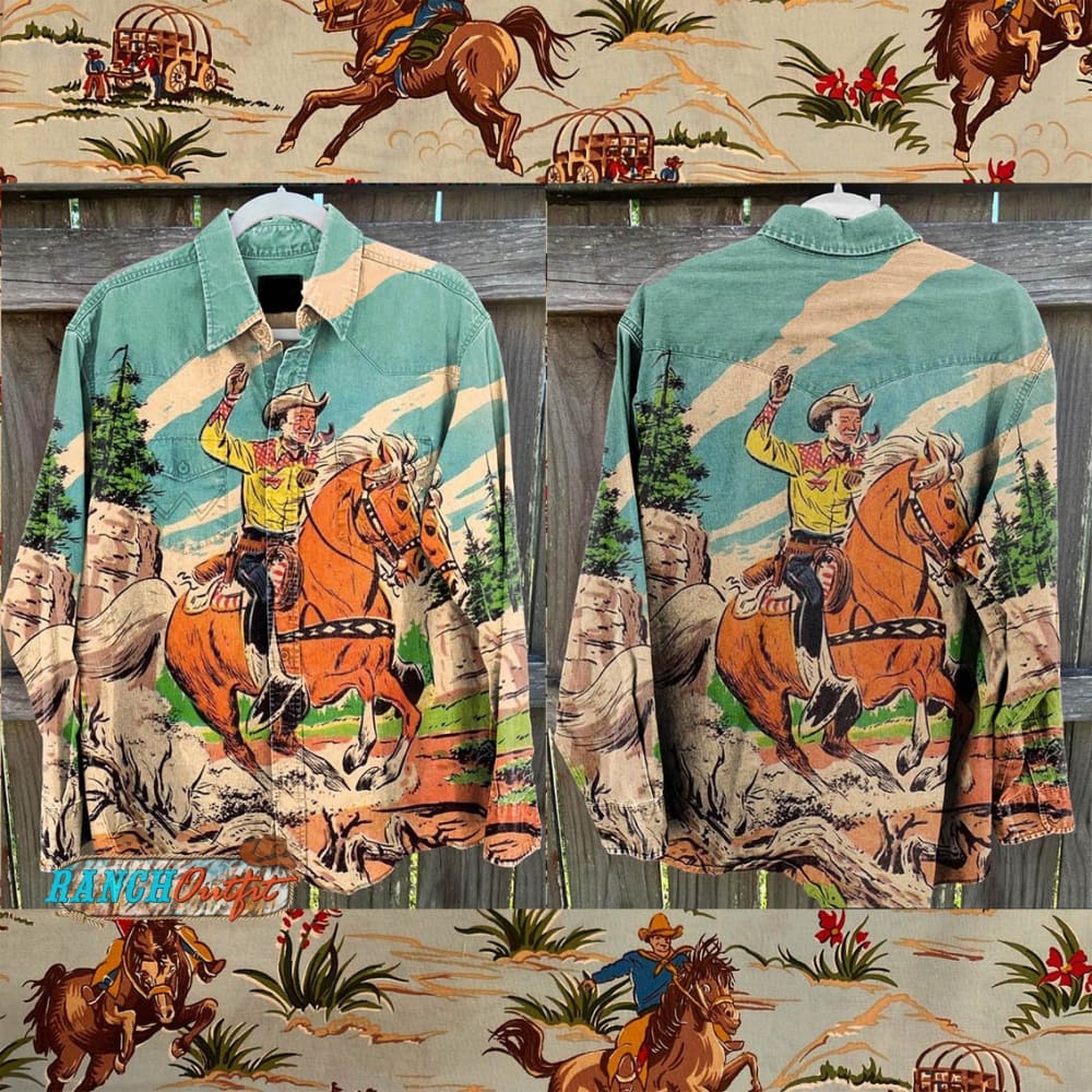 Color Racehorse Vintage Print Casual Shirt Multicolor / S