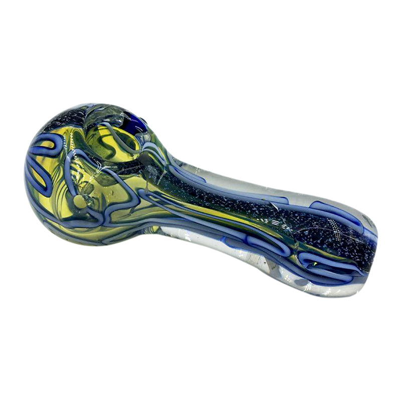 Inside-out Frit Texture Stripe Clear Glass Spoon Pipe with Black Marbles