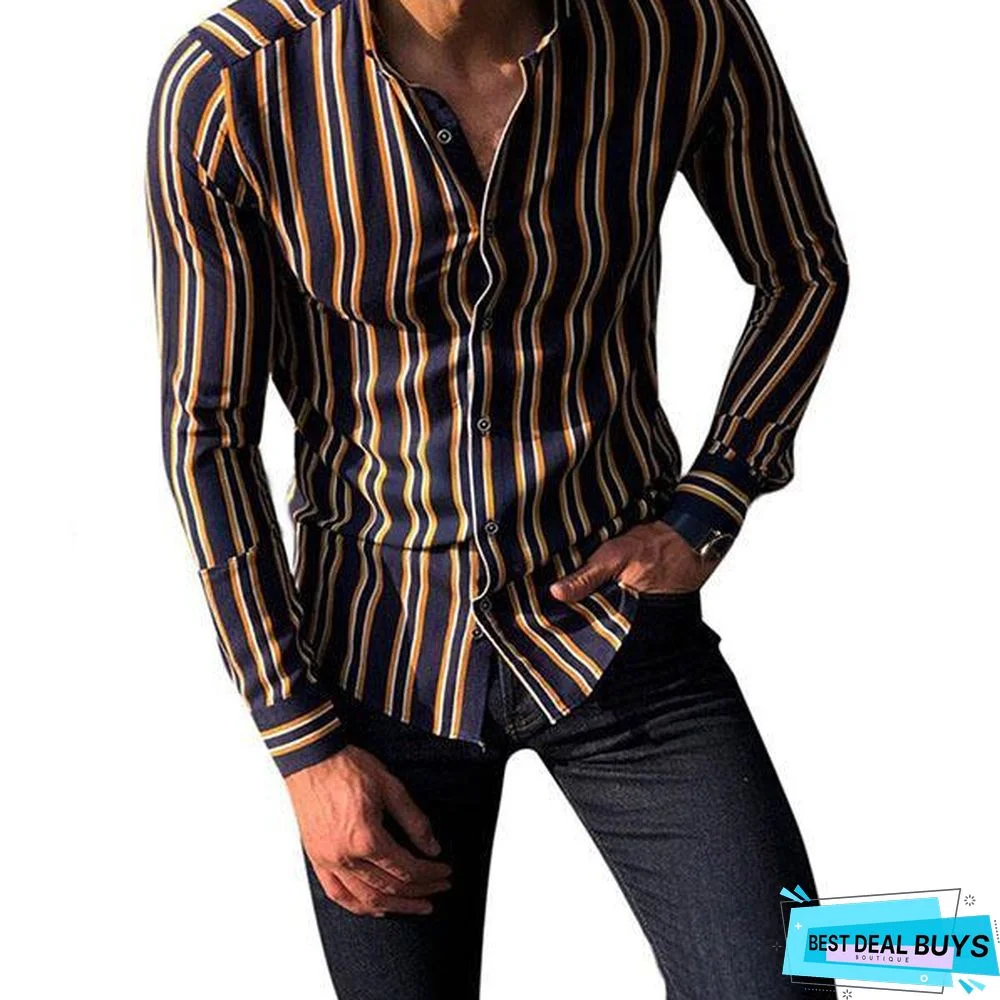 Fashion Men Turndown Collar Business Casual Slim Fit Shirt