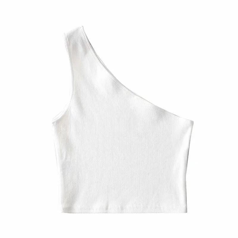 Ueong Ueong Autumn / Winter Ebay Sleeveless Diagonal Shoulder Vest Female Ins Fashion Wear A Slim Open Shoulder Short Crop Top
