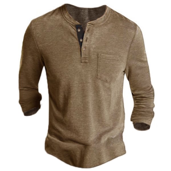 Men's Casual Solid Color Henley Long Sleeve T-Shirt-Compassnice®